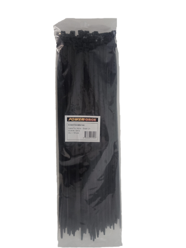 POWERFORCE Cable Tie Black UV 550mm x 8mm Weather Resistant Nylon. Pack of 100. Made from U.L. Approved Nylon 6/6 with Flamability Rating of UL 94V-2.