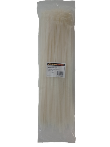 POWERFORCE Cable Tie Natural 550mm x 8mm Nylon Pack of 100. Made from U.L. Approved Nylon 6/6 with Flamability Rating of UL 94V-2