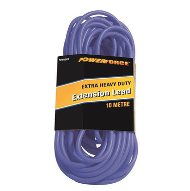 POWERFORCE 10m 15A Extra Heavy Duty Power Extension Lead. 3 Core 1.5mm Cable. Power-On LED in Clear Moulded Plastic. 15A Plug. Blue Colour