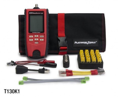 PLATINUM TOOLS VDV MapMaster 3.0 Cable Tester Kit. Kit Includes VDV MapMaster 3.0 Main Unit. ID Only Network Remotes - #1-20. RJ45 Port Saver. No-Fault - RJ12 Cable (2). FTP Patch Cable - 5. 9V Battery.
