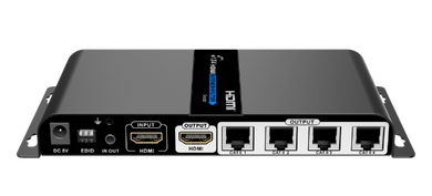 LENKENG 1-In-4-Out 1080P HDMI Extender. 1x HDMI in - 1x HDMI out - 4x RJ45 out. Comp with CAT6/6a/7 Cables - Transmit up to 40m - Plug & Play - Wall-mount - Supports EDID - Includes 1x Tx & 4x Rx.