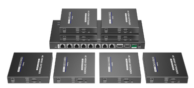 LENKENG 1-In-8-Out 4K@60Hz HDMI Extender. 1x HDMI in & 8x RJ45 out. Compatible with CAT6/6a/7 Cables - Transmit up to 70m - Plug & Play - Wall-mountable - Supports EDID -