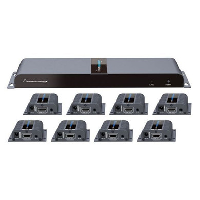 LENKENG 1-In-8-Out 1080P HDMI Extender. 1x HDMI in to 8x RJ45 out Compatible with CAT6/6a/7 Cables - Transmit up to 40m - Plug & Play - Wall-mountable - Supports EDID - Includes 1x Transmitter & 8x Rx.