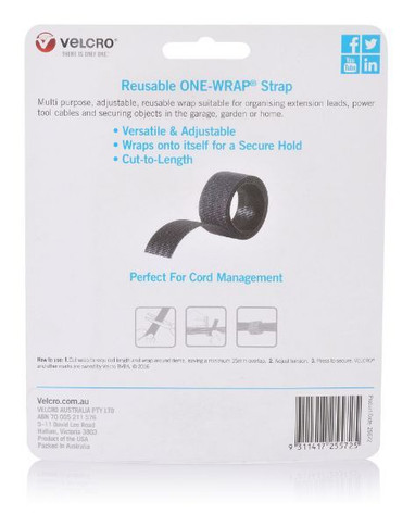 VELCRO Brand 25mm x 2m Reusable Cut-to-Lenght ONE-WRAP Strap. Designed for Cable Bundling and Other Light Duty General Purposes. Durable Nylon that is Long Lasting.