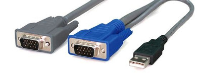 REXTRON 3m - 2-to-1 USB KVM Switch Cable. All in 1x HD DB15 Male to 1x USB Type-A & 1x HD DB15 Male.  