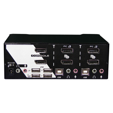 REXTRON 2 Port Dual DisplayPort USB KVM Switch with Audio. Dual DisplayPort Max res. 4K60Hz. USB console. Front panel computer selection. 