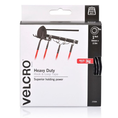 VELCRO Brand 50mm x 2.5m Adhesive Heavy Duty Hook & Loop Roll/Tape. Designed for Hanging & Attaching Items at Home Or Work. Cut to Size. Superior Holding Strength up to 3kg Black Colour.