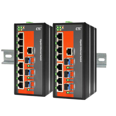 CTC UNION 16 Port Fast Ethernet Managed Switch. -40C~+75C. 16x 10/100Base-T(X) - + 4x 100/1000 Base-X SFP (Total 20x ports).Power consumption V DC/W:12/10.8 -24/10.6 - &48/12.5. Dinmount kit incl.