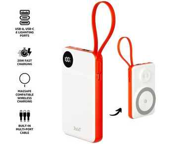 3sixT JetPak 3 in 1 Wireless 10000mAh PowerBank - Wht/Orange