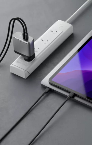 Alogic 2X68 Rapid Power 2 Port 68W Gan Charger -Usb-C (50W)+Usb-C (Max.18) -Includes 2M Usb-C Charging Cable(Elpcc202-Wh Usb-If Certified)-Space Grey