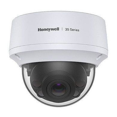 HONEYWELL 35 Series 5MP WDR IP Dome Camera. 2.7-13.5mm Motorized Focus. Up to 40M IR. Rugged Outdoor IP66 Housing. IK10 Vandal Resistant PoE (IEEE 802.3af) or 12VDC. True WDR, 120dB Auto (ICR) / Colour
