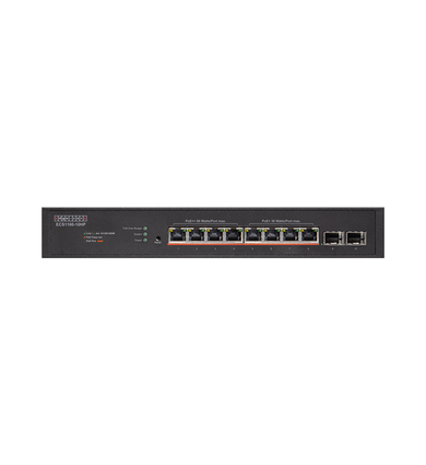 EDGECORE 10 Port Lite L2 Smart Gigabit Web Managed PoE Switch with 8 PoE Ports (90W) and 2 SFP Ports. 250W Power Budget. 6KV Power Surge Protection. Fan-Cooled Design.