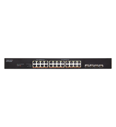 EDGECORE 28 Port Lite L2 Smart Gigabit Web Managed PoE Switch with 24 PoE Ports (90W) and 4 SFP Ports. 480W Power Budget. 6KV Power Surge Protection. Fan-Cooled Design.