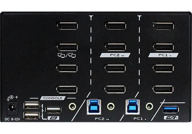 REXTRON 2 Ports 8K Quad Monitor DisplayPort 1.4 KVM Switch With USB 3.2 Gen 1, Audio, Hotkey Control.  