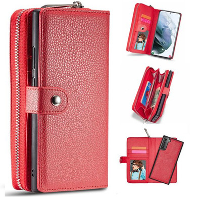 Samsung Galaxy S21      Zipper Wallet Case    Red