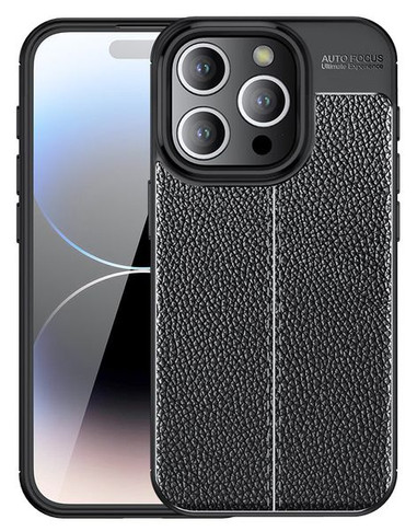 Apple iPhone 15 Pro Max Leather Texture Case Black