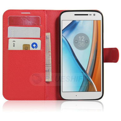 Moto G4 Play      Pu Wallet Case    [Red]