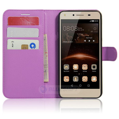 Huawei Y6 Elite      Pu Wallet Case    [Purple]