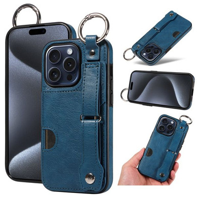 Apple iPhone 15 Pro Hand Strap PU Card Case Navy