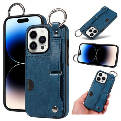 Apple iPhone 14 Pro Hand Strap PU Card Case Navy