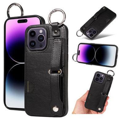 Apple iPhone 14 Pro Max Hand Strap PU Card Case Black