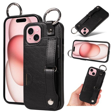 Apple iPhone 15 Hand Strap PU Card Case Black