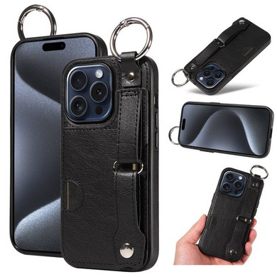 Apple iPhone 15 Pro Hand Strap PU Card Case Black