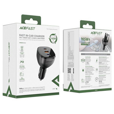 Acefast 165W High Power 3-Port Car Charger w/ 2 x USB-C + USB-A, PD3.1 Microchip (B14) 