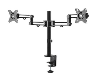 BRATECK 17-32" Dual Monitor Desk Articulating Mount Arm Bracket. Free-Tilting Design, Desk Clamp ONLY, 360 Rotary VESA Plate. VESA 75x75, 100x100, Load 8kgs Per. Built-in Cable Manage. Matte Black