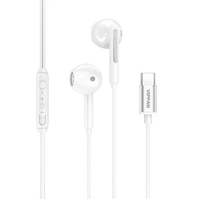 Type-C Earphone Universal (M11) _ Works for Samsung phones & iPhone 15/16 [White] 