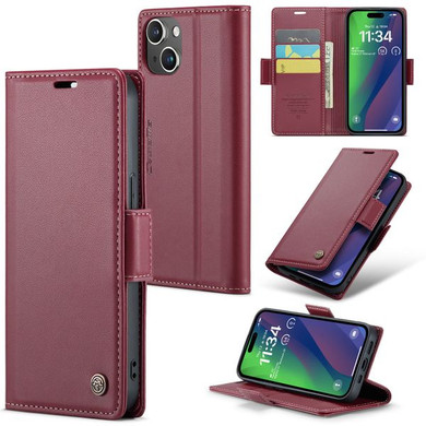 Apple Iphone 15 Plus      Pu Wallet Case    [Maroon]
