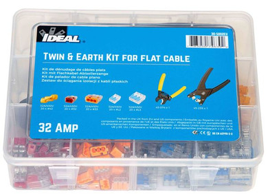 IDEAL INDUSTRIES Twin and Earth 32A Flat Cable Kit - 100 Pieces (Includes Stripper, Cutter, Splice Line, Push In & Lever Wire) - Product Code: 32A-KIT