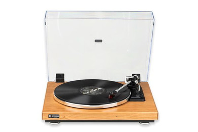REKKORD Ortofon 2M Red Cartridge with 33, 45 and 78 RPM Advanced Automatic Sub-chassis Turntable. Fixed Phono RCA Output. Vibration-damped Wooden Sub-chassis. Cherry Wood Colour. 