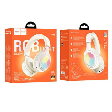 Bluetooth Headset w/ 46 Hours, RGB Light (W48) [White] 