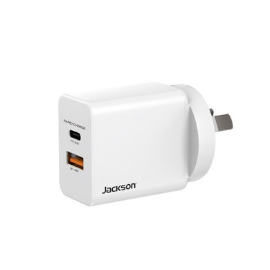JACKSON 20W Dual Port USB Wall Charger - 1x USB-A (18W) & 1x USB-C (20W) Fast Charge PD - PT2USBAC20