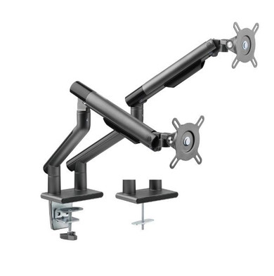 BRATECK 17-32" Dual Premium Slim Aluminium Spring-Assisted Desk Mount Monitor Arm with Quick Release VESA Plate, 180 Rotation Stop, Cable Management - Grey (LDT49-C024-SG)