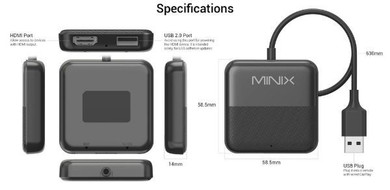 MINIX 3-in-1 Wired Carplay/Android Auto to Wireless Media Hub Adapter with USB-A to USB-C Adapter - Product Code CA361PLUS
