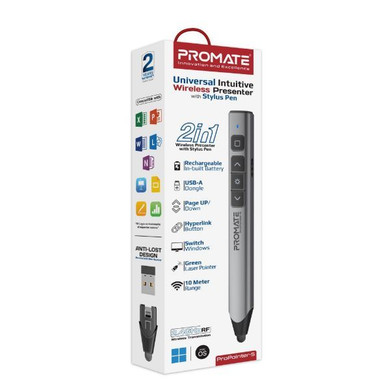 PROMATE Universal Laser Pointer with Stylus Pen, 220mAh Battery, 10m Range, USB-A Dongle - PROPOINTER-S