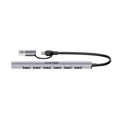 UNITEK 7-in-1 USB Multi-Port Hub - Super Slim with 6x USB-A 480Mbps & 1x USB-A 5Gbps, USB-C & A Connectors, Plug & Play, Space Grey 