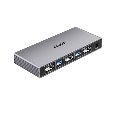 UNITEK 5Gbps DP KVM Switch - 2 Device Switch, 1x 8K@60Hz Display & 4 USB Ports, Plug & Play, Space Grey 