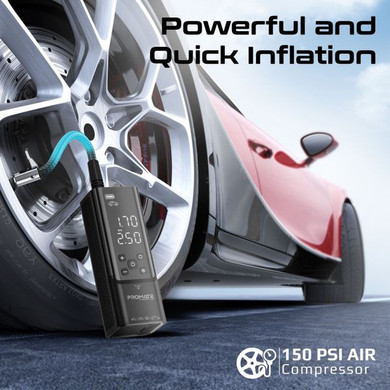 PROMATE 150PSI Portable Air Compressor & Power Bank with LED Flashlight, 7500mAh Battery, TPMS, Storage Compartment, LED Display, USB-A Output POWERPUMP 