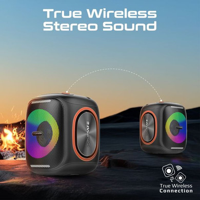 PROMATE 40W Portable Bluetooth Speaker with Dynamic RGB Lights, IPX5, 6000mAh Battery, 6-Hour Playback, AUX & USB Inputs - Black STRIKE-40 
