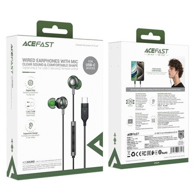Acefast In-Ear Style USB-C Earphone Universal w/ Digital Microchip, Nylon Wire (L5) Black 