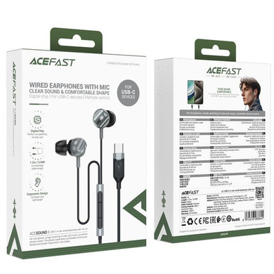 Acefast In-Ear Style USB-C Earphone Universal w/ Digital Microchip, Silicon Wire (L6) Black 