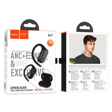 Hoco Open Ear TWS Earbud w/ Ear Hook, ANC+ENC Noise Cancellation, 7 Hours, Detachable Strap (EA7) 