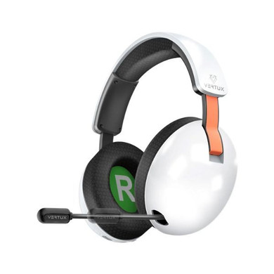 VERTUX High Performance Wireless BT Gaming Headset with Retractable Mic Up to 80Hrs Playback, Connect Via Bluetooth, USB Dongle, or AUX, 1000mAh Built-in Rechargable Battery, 10m Op Distance, White