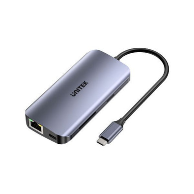 UNITEK 8-in-1 5Gbps USB Multi-port Hub with USB-C Connector. Includes 2x USB-A 3.0 Ports, 2x HDMI 4K@60Hz Ports, SD/Micro SD, Gigabit Ethernet Port, Supports 100W PD, Space Grey.