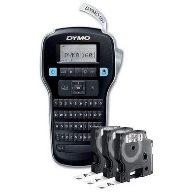 DYMO LabelManager 160p Portable Label Maker Value Pack. Includes 3x D1 Rolls of Tape 12mm x 7m Black/White. QWERTY Keyboard, Edit with One