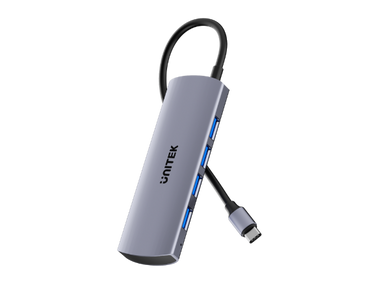 UNITEK 4-in-1 10Gbps USB Multi-Port Hub with USB-C Connector. Includes 4x USB-A Ports. 10Gbps Data Transfer Speed, Premium Aluminum Design, Universal Compatibility, Space Grey Colour.