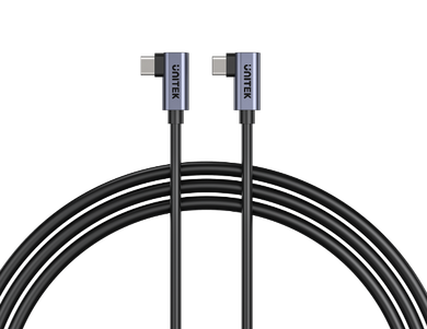 UNITEK 0.5m 100W Right Angle USB-C to Right Angle USB-C Cable. Supports PD3.0/QC3.0 Fast Charging, Dual 90-Degree Connectors, Data Transfer in Seconds, Aluminium Space Grey Connectors, Black Cable